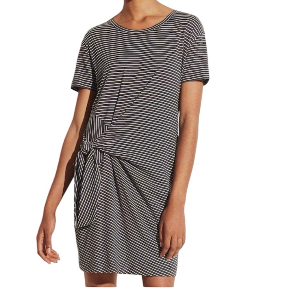 Vince Classic Stripe Side Tie Dress Mini Striped Short Sleeve Cotton Lined XS
